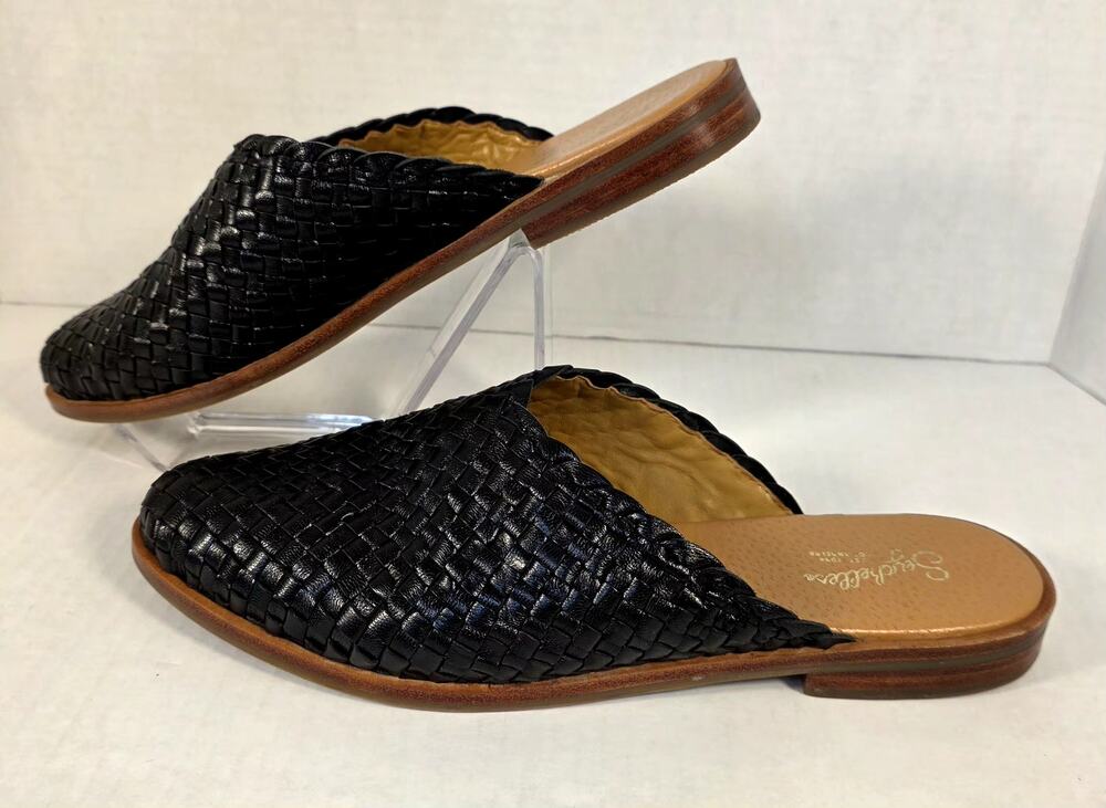 Seychelles Leather Mules Black Woven "Places to Go" Size 7.5 Bohemian Minimalist
